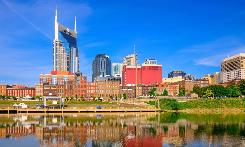 Nashville Tennessee downtown skyline during bright sunny day