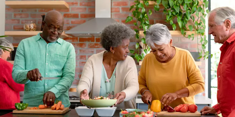 Group of happy senior male and female