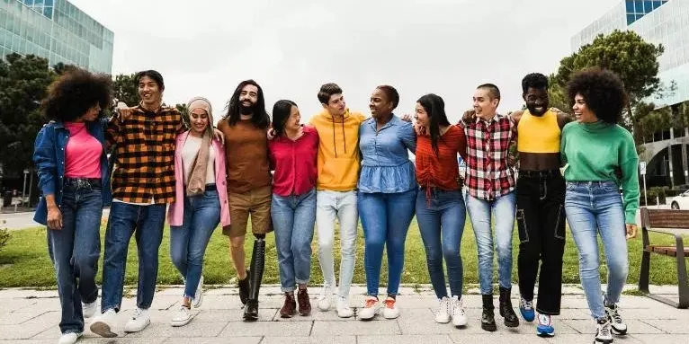 People having fun walking together