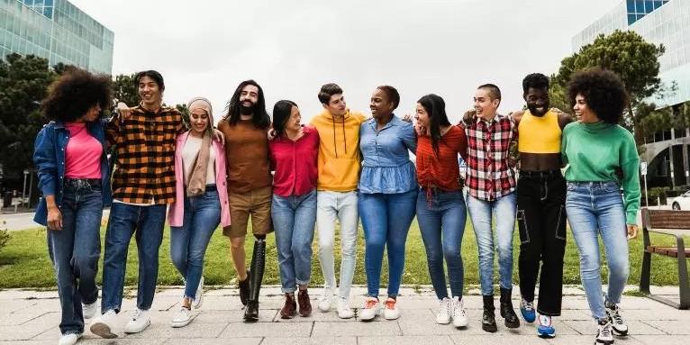 People having fun walking together