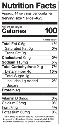 Sample food label showing nutritional information