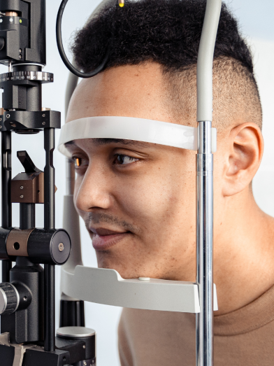 A man gets his eyes examined for diabetes eye disease